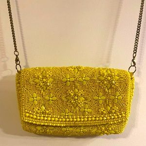 Anthropologie yellow tonal beaded crossbody clutch purse bag
